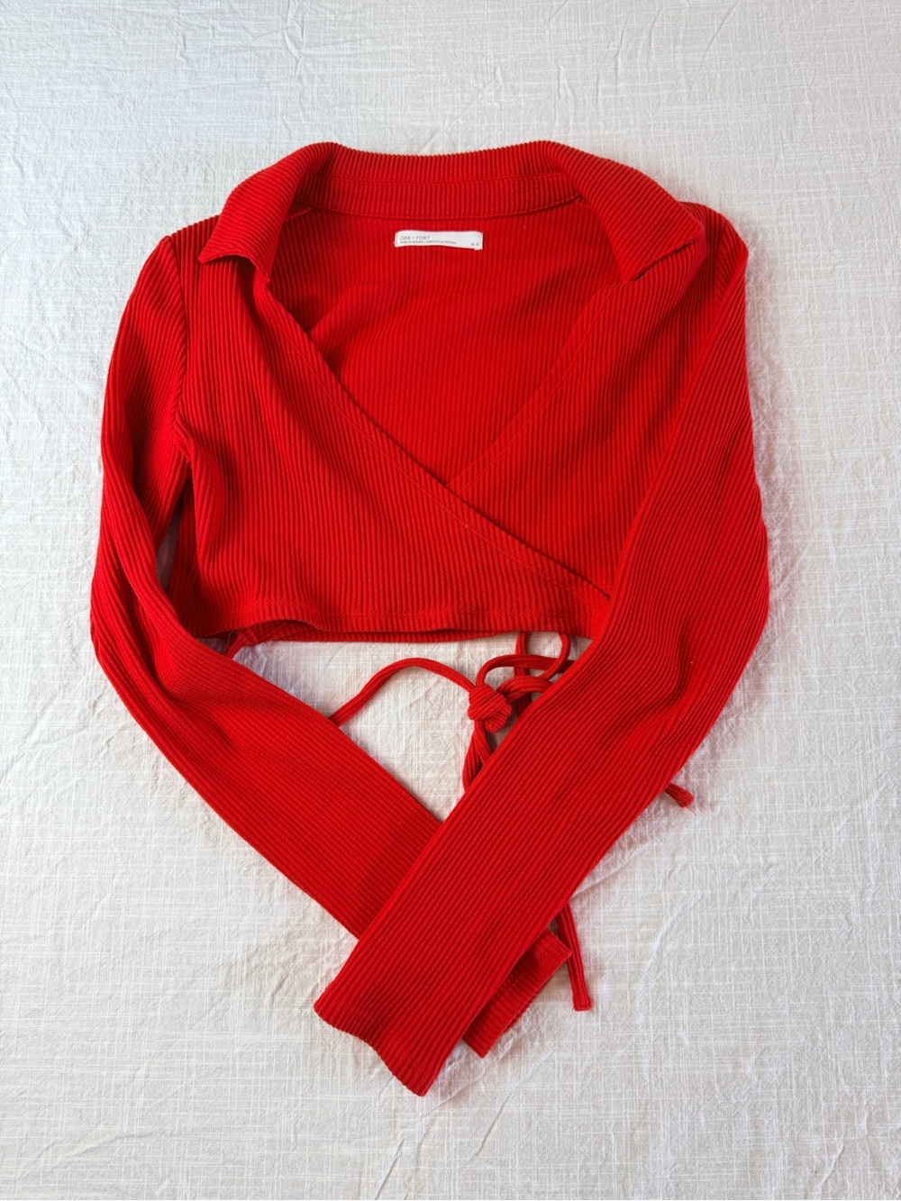 Oak + Fort Red Ribbed Wrap Crop Top with Collar size xs new without tags